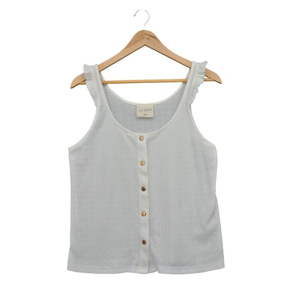 Easy Clothes White Knit Ruffle Sleeve Tank w/ Gold Buttons (Size S/M) - Picture 1 of 5